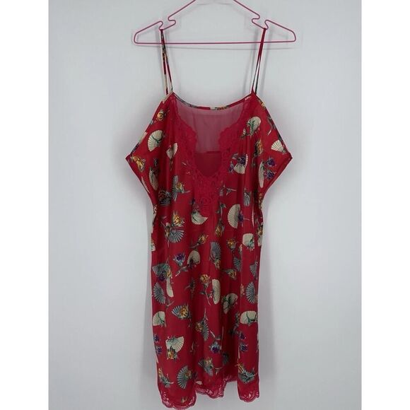 Vintage Delicates Chemise Slip Nightie Satin Lace Fans Red Womens Size Large - Picture 3 of 10